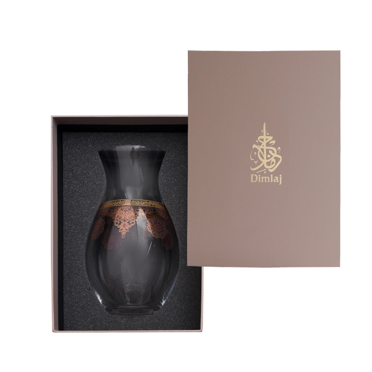Glass Vase with Gold Band and Floral Arabesque Décor – Dimlaj