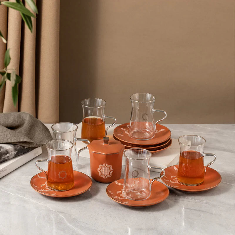 Arabic Tea Glass Set with Saucers and Sugar Bowl — Otantik