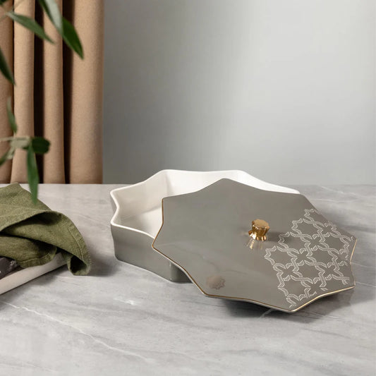 Porcelain Date Dish with Lid – Decorative Serving Box, Otantik