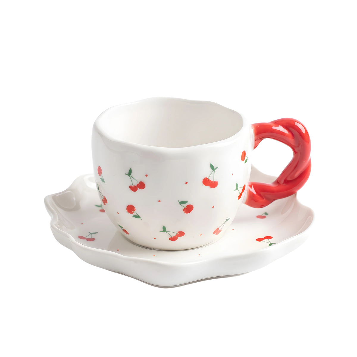 طقم مج مع صحن بورسلان بتصاميم متنوعة