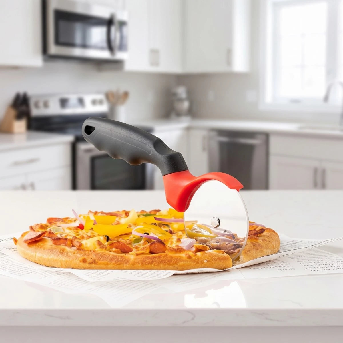 قطاعة بيتزا بعجلة معدنية ومقبض مريح - متوفرة بلونين