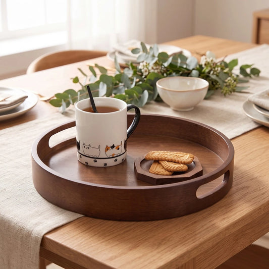 صينية تقديم خشب دائرية بمقابض - عابدين Home Center
