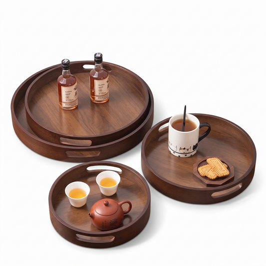 صينية تقديم خشب دائرية بمقابض - عابدين Home Center